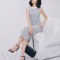 Img 8 - Korean Elegant Slim-Look Striped Dress Women Summer Vintage Minimalist Sleeveless Singlet A-Line