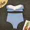 IMG 113 of Women Two Piece Swimsuit Niche Striped Ruffle Collar High Waist Bikini Swimwear