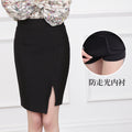 Img 1 - Hip Flattering  OLSkirt Anti-Exposed Splitted Women High Waist Stretchable Plus Size Niche Black Mid Length Skirt