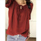 Popular Europe Women Shirt Solid Colored Trendy V-Neck Long Sleeved Tops Blouse