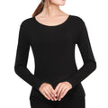 Women Modal Thin Plus Size Half-Height Collar Stretchable Slimming Round-Neck Tops Long Sleeved T-Shirt