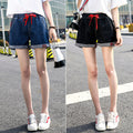 Img 2 - Denim Shorts Women Summer High Waist Elastic Slim Look Wide Leg Folded Korean Bermuda Plus Size Loose