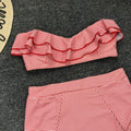 IMG 116 of Women Two Piece Swimsuit Niche Striped Ruffle Collar High Waist Bikini Swimwear