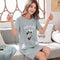 Summer Women Round-Neck Thin Pyjamas Knitted Cotton Short Sleeve One-Piece Mid Length Loungewear Sleepwear