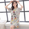 Summer Women Round-Neck Thin Pyjamas Knitted Cotton Short Sleeve One-Piece Mid Length Loungewear Sleepwear