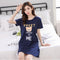 Summer Women Round-Neck Thin Pyjamas Knitted Cotton Short Sleeve One-Piece Mid Length Loungewear Sleepwear