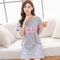 Summer Women Round-Neck Thin Pyjamas Knitted Cotton Short Sleeve One-Piece Mid Length Loungewear Sleepwear