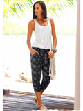 Img 2 - Popular Summer Printed Elastic Waist Beach Loose Casual Three Quarter Wide Leg Women Pants Beachwear