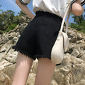 Img 4 - Denim Shorts Women Summer All-Matching White Burr High Waist Slim Look Korean Loose Student Wide Leg Hot Pants