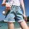 Img 9 - Denim Shorts Women Summer All-Matching White Burr High Waist Slim Look Korean Loose Student Wide Leg Hot Pants