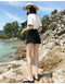 IMG 121 of Denim Shorts Women Summer All-Matching White Burr High Waist Slim Look Korean Loose Student Wide Leg Hot Pants Shorts