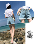 IMG 114 of Denim Shorts Women Summer All-Matching White Burr High Waist Slim Look Korean Loose Student Wide Leg Hot Pants Shorts