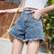 Img 2 - Denim Shorts Women Summer All-Matching White Burr High Waist Slim Look Korean Loose Student Wide Leg Hot Pants
