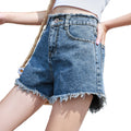 Img 5 - Denim Shorts Women Summer All-Matching White Burr High Waist Slim Look Korean Loose Student Wide Leg Hot Pants