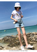 IMG 113 of Denim Shorts Women Summer All-Matching White Burr High Waist Slim Look Korean Loose Student Wide Leg Hot Pants Shorts
