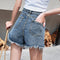 Img 3 - Denim Shorts Women Summer All-Matching White Burr High Waist Slim Look Korean Loose Student Wide Leg Hot Pants