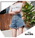 IMG 109 of Denim Shorts Women Summer All-Matching White Burr High Waist Slim Look Korean Loose Student Wide Leg Hot Pants Shorts