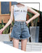 IMG 112 of Denim Shorts Women Summer All-Matching White Burr High Waist Slim Look Korean Loose Student Wide Leg Hot Pants Shorts
