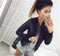 IMG 108 of Handsome All-Matching Zipper Cardigan Solid Colored Short Long Sleeved Slim Look Warm Women Tops Jacket Outerwear