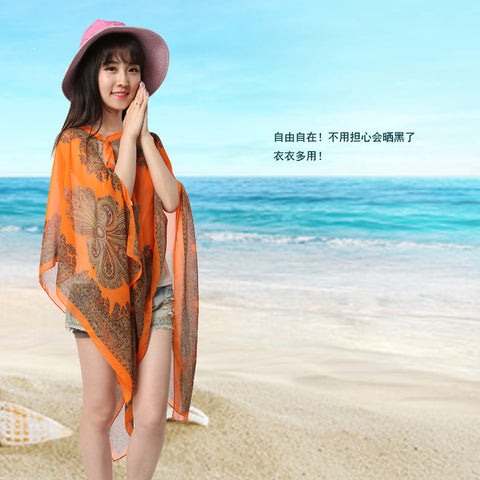 Summer Chiffon Printed Cycle Sunscreen Shawl Beach Swimwear