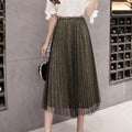 Img 4 - Pleated Mesh Skirt Women Mid-Length Elegant Slim Look A-Line Fairy Dress Skirt