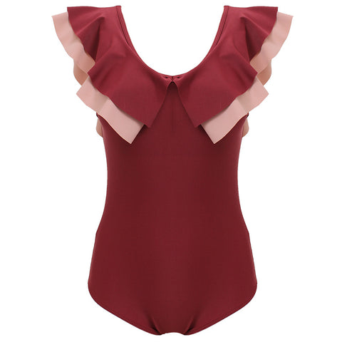 Img 5 - Swimsuit Spa Ruffle Collar One-Piece Flattering V-Neck Slim Look Korea Bare Back