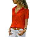 Img 7 - Europe Solid Colored Short Sleeve Lapel Women Tops Popular Blouse