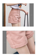 IMG 117 of Pink Denim Shorts Women Summer High Waist A-Line Loose Wide Leg Trendy Beige Slim Look Shorts