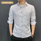 Img 6 - Summer Men Shirt Long Sleeved Casual Korean Slim Look Youth Solid Colored Cotton Men Shirt