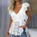 Img 5 - Trendy Summer Casual V-Neck Sexy Zipper Embroidered Flower Embroidery Blouse