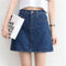 Img 4 - Korean Vintage High Waist Slim Look Hip Flattering A-Line Denim Short Korea BF College Solid Colored Skirt