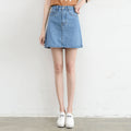 Img 1 - Korean Vintage High Waist Slim Look Hip Flattering A-Line Denim Short Korea BF College Solid Colored Skirt