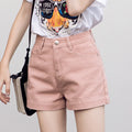 Img 2 - Pink Denim Shorts Women Summer High Waist A-Line Loose Wide Leg Trendy Beige Slim Look