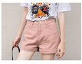 IMG 116 of Pink Denim Shorts Women Summer High Waist A-Line Loose Wide Leg Trendy Beige Slim Look Shorts