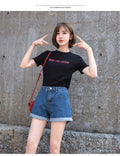 IMG 129 of Denim Shorts Women Summer Korean Loose Slim Look Outdoor Folded A-Line High Waist Wide Leg Hot Pants Shorts