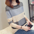 Women Korean Mix Colours Loose Striped Long Sleeved Matching Sweater See Through Thin Outerwear
