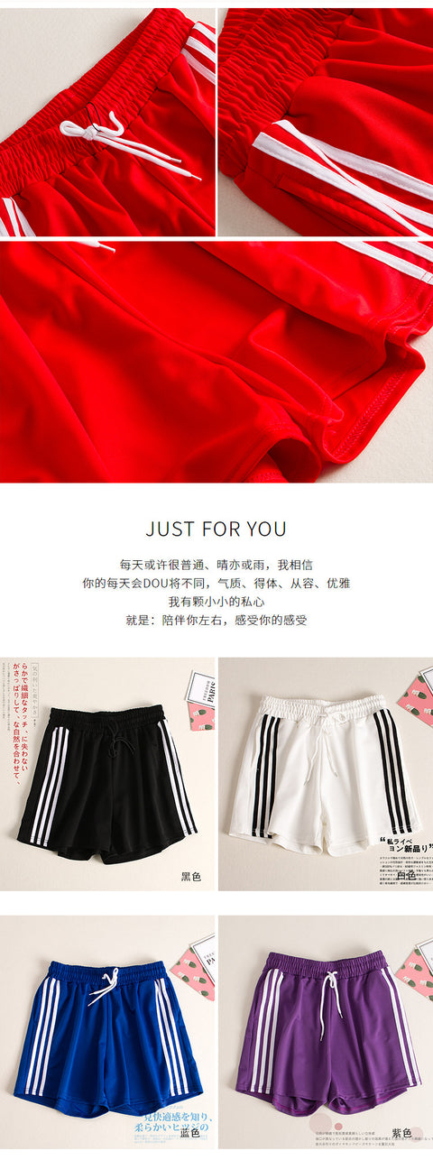 Img 9 - insSport Pants Women Summer Three Bars Wide Leg Shorts Harajuku bfStudent Loose Jogging Casual Hot