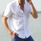 Img 3 - Europe Summer Short Sleeve Casual Cardigan Men Shirt Solid Colored Men Shirt