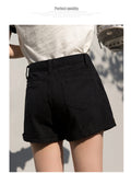IMG 119 of Denim Shorts Women Summer Korean Loose Slim Look Outdoor Folded A-Line High Waist Wide Leg Hot Pants Shorts