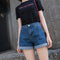 Img 8 - Denim Shorts Women Summer Korean Loose Slim Look Outdoor Folded A-Line High Waist Wide Leg Hot Pants