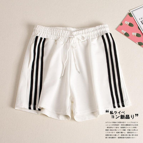 insSport Pants Women Summer Three Bars Wide Leg Shorts Harajuku BF Student Loose Jogging Casual Hot Activewear