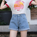 Img 1 - Denim Shorts Women Summer Korean Loose Slim Look Outdoor Folded A-Line High Waist Wide Leg Hot Pants