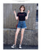 IMG 126 of Denim Shorts Women Summer Korean Loose Slim Look Outdoor Folded A-Line High Waist Wide Leg Hot Pants Shorts