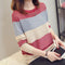 Women Korean Mix Colours Loose Striped Long Sleeved Matching Sweater See Through Thin Outerwear