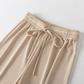 Img 4 - Ice Silk Drape Wide Leg Pants Women Summer Ankle-Length High Waist Elastic Loose Floor Length Long Straight Pants