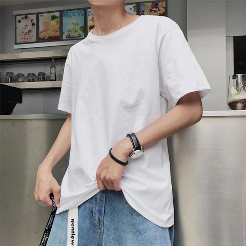 Summer Short Sleeve T-Shirt Solid Colored Round-Neck Matching Loose INS Trendy White Half Sleeved Tops T-Shirt