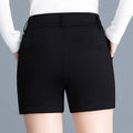 Img 4 - Stretchable Plus Size Shorts Women Summer Outdoor Korean Slim Look High Waist Black Straight Casual Wide Leg Pants
