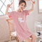 Summer Women Round-Neck Thin Pyjamas Knitted Cotton Short Sleeve One-Piece Mid Length Loungewear Sleepwear