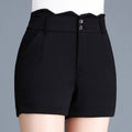 Img 2 - Stretchable Plus Size Shorts Women Summer Outdoor Korean Slim Look High Waist Black Straight Casual Wide Leg Pants