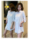 IMG 112 of Mid-Length White Shirt Women Long Sleeved Loose insHong Kong Undershirt Sexy Cardigan Blouse Outerwear